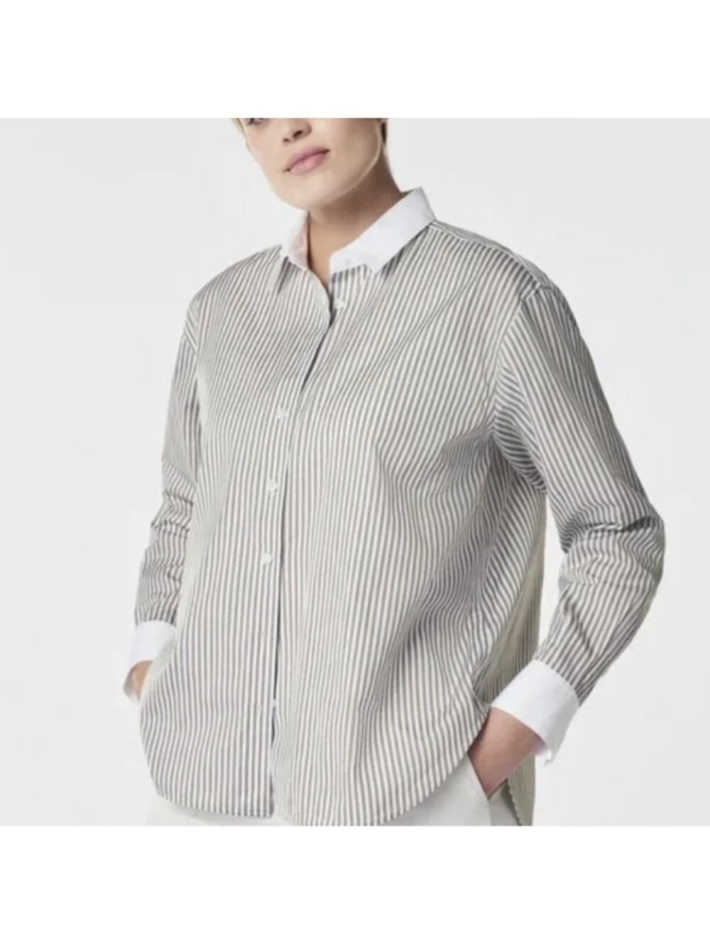 Spanx Poplin Button Down Shirt-Size L